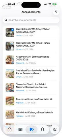 Layar Pengumuman di aplikasi SIMSDIG